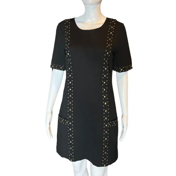 Trina Turk | Dresses | Trina Turn Black Stretch Gold Stud Shift Short  Sleeve Mini Dress | Poshmark